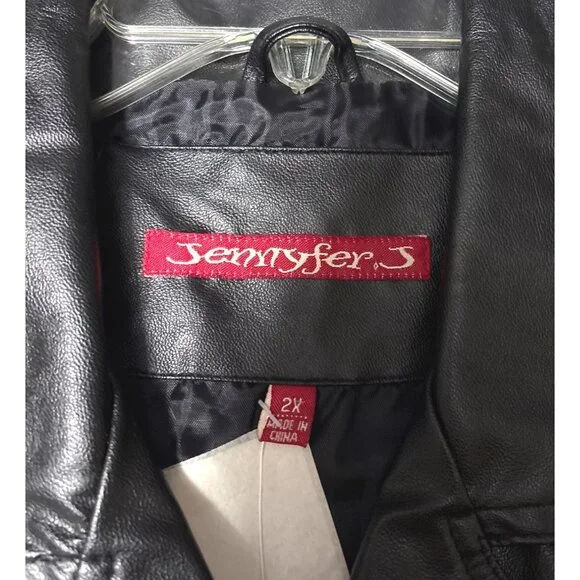 NWT Vtg Jennifer J Womens Black Faux Leather Button-Up Jacket 2X - Picture 4 of 8